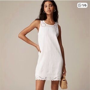 J. Crew Maxine Eyelet Shift Dress White‎ Linen Tonal Floral Embroidery Size XS
